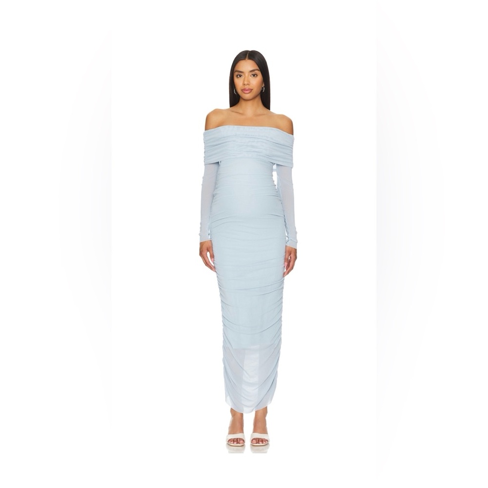 Chic Off-Shoulder Long Sleeve Dress in Light Blue